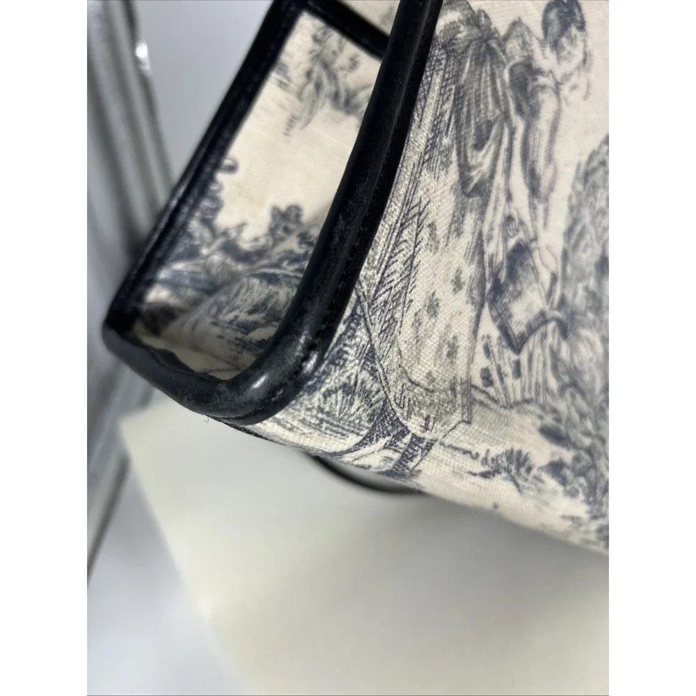 Brighton Martine Purse Black Croc Embossed Leather Canvas Blue Toile Shoulder